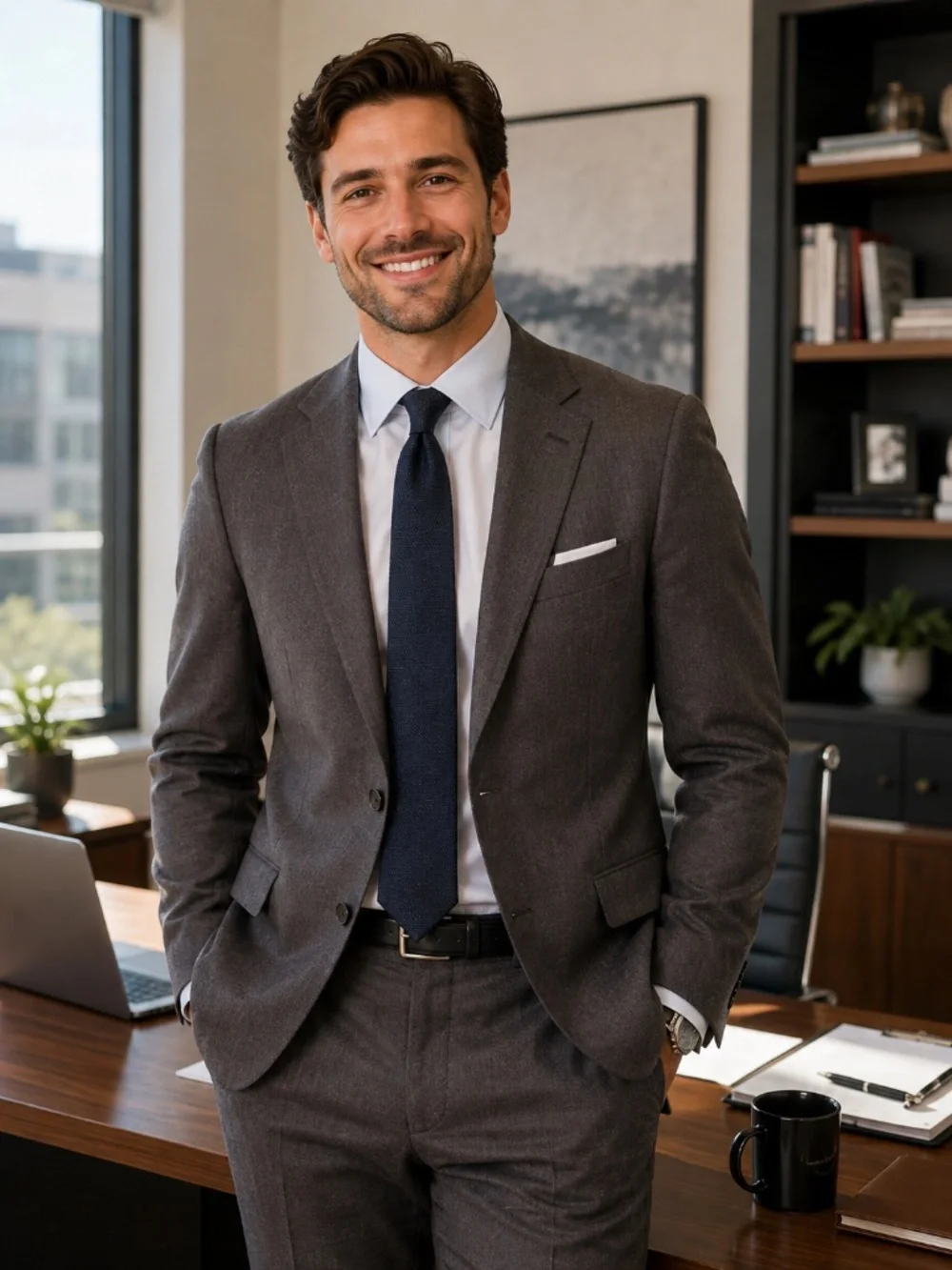 Hickey Freeman Boardroom Collection Wool Suit 46L Gray Pinstripe Classic Office